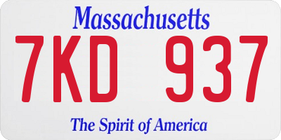 MA license plate 7KD937