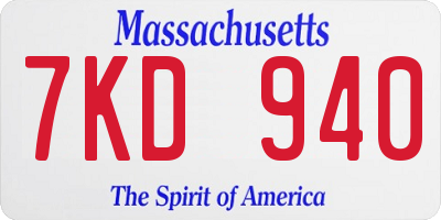 MA license plate 7KD940