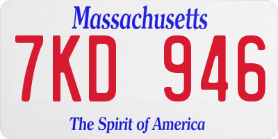MA license plate 7KD946