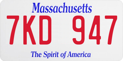 MA license plate 7KD947