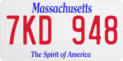 MA license plate 7KD948