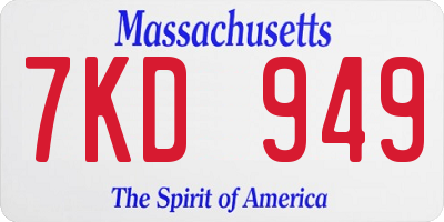 MA license plate 7KD949