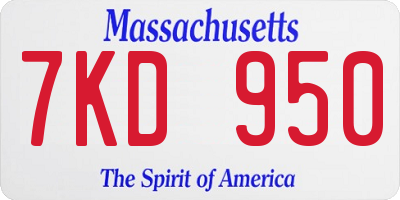 MA license plate 7KD950