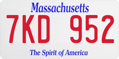 MA license plate 7KD952