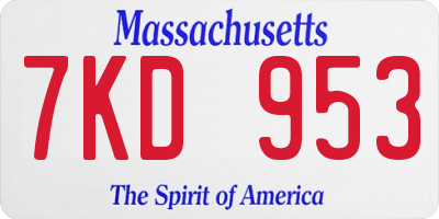 MA license plate 7KD953