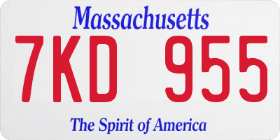 MA license plate 7KD955