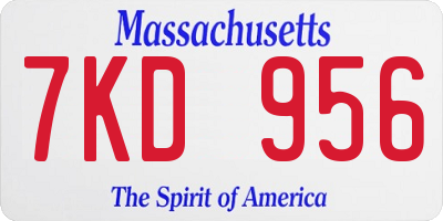 MA license plate 7KD956
