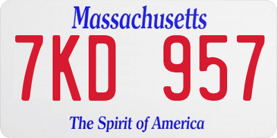 MA license plate 7KD957