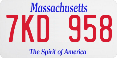 MA license plate 7KD958