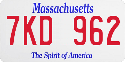 MA license plate 7KD962