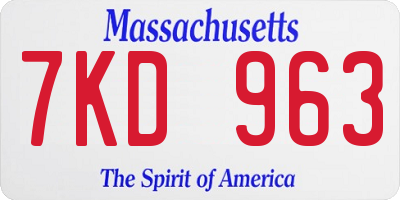 MA license plate 7KD963
