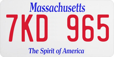 MA license plate 7KD965