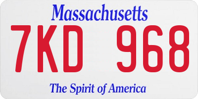 MA license plate 7KD968
