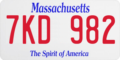 MA license plate 7KD982