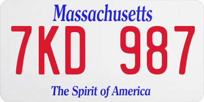 MA license plate 7KD987