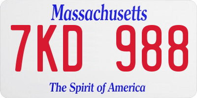 MA license plate 7KD988