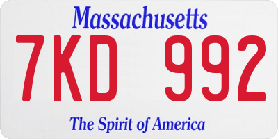 MA license plate 7KD992