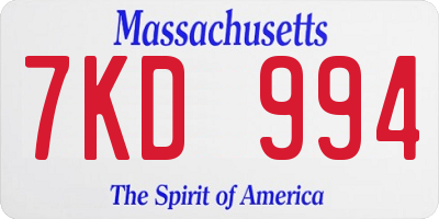 MA license plate 7KD994