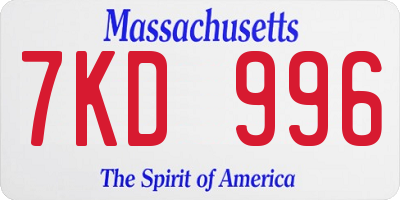 MA license plate 7KD996