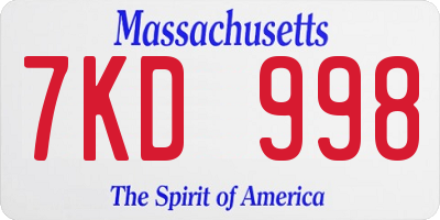 MA license plate 7KD998