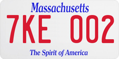 MA license plate 7KE002