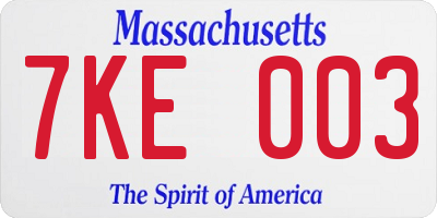 MA license plate 7KE003