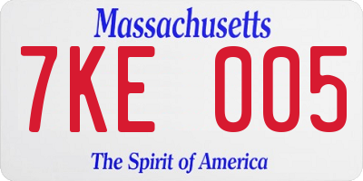 MA license plate 7KE005