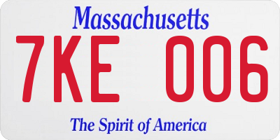 MA license plate 7KE006