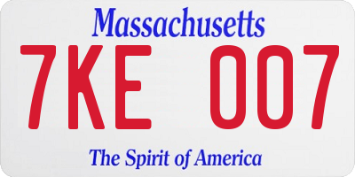 MA license plate 7KE007