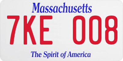 MA license plate 7KE008
