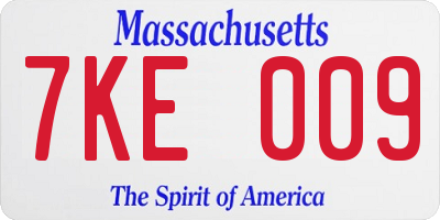 MA license plate 7KE009