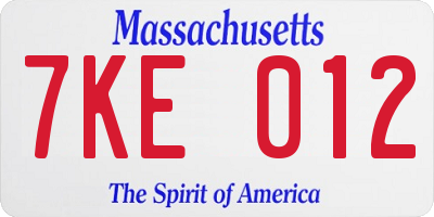 MA license plate 7KE012