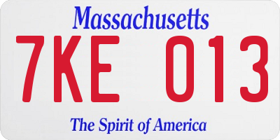 MA license plate 7KE013