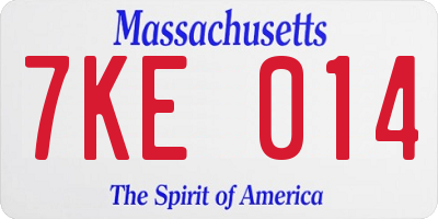 MA license plate 7KE014