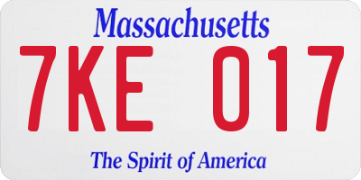 MA license plate 7KE017