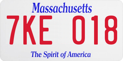 MA license plate 7KE018