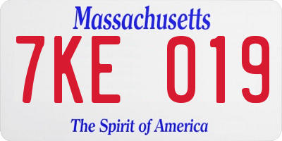 MA license plate 7KE019