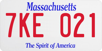 MA license plate 7KE021