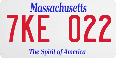 MA license plate 7KE022