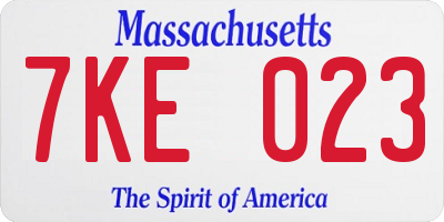 MA license plate 7KE023