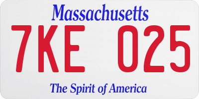 MA license plate 7KE025