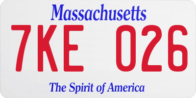 MA license plate 7KE026