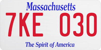MA license plate 7KE030