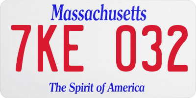 MA license plate 7KE032