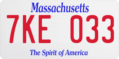MA license plate 7KE033