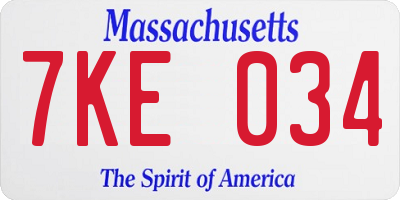MA license plate 7KE034