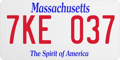 MA license plate 7KE037