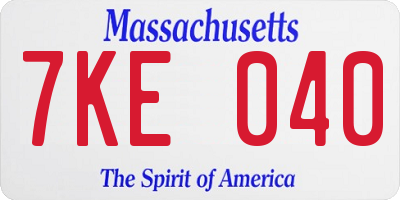 MA license plate 7KE040