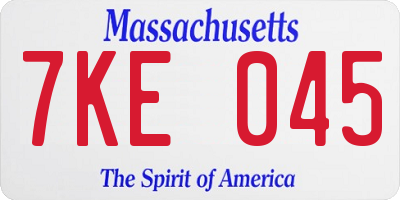MA license plate 7KE045