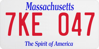 MA license plate 7KE047